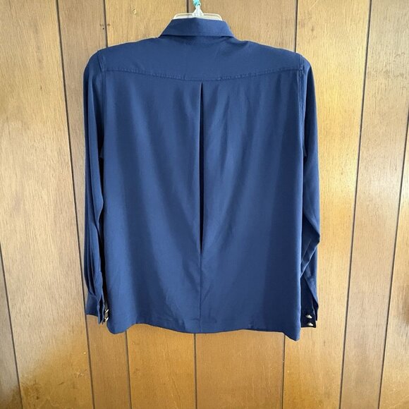 VTG 80s Liz Claiborne Blouse 6 Navy Gold Buttons Military Tailored Structured - Picture 3 of 15
